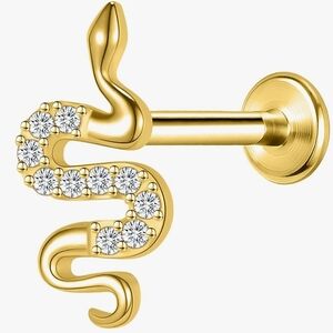 Sterling Silver Gold Snake CZ Stud Earring - Women Jewelry 925